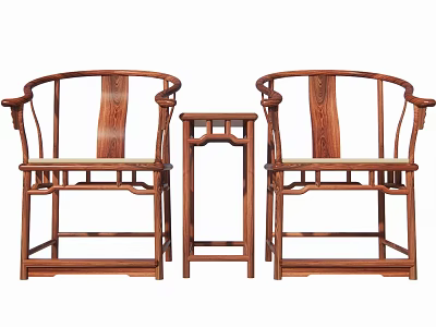 Traditional Wooden Leisure Chairs With Curved Backrest Armrests And Matching Side Table 3d model