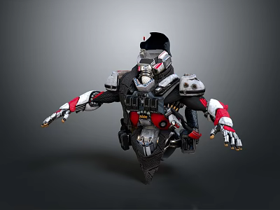 Detailed 3D Render Mechanical Warrior Character with Red White Armor and Mechanical Limbs 3d model