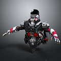 Detailed 3D Render Mechanical Warrior Character with Red White Armor and Mechanical Limbs