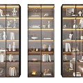 Modern Decorative Cabinets With Glass Doors Books Vases Sculptures And Warm Lighting For Home