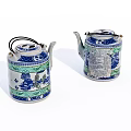 Classic Chinese Blue and White Porcelain Tea Sets with Green Accents and Landscape Designs