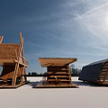 Modern Wooden House Structures With Deck Staircase And Hanging Chair