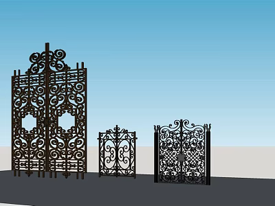 Decorative Wrought Iron Gates Featuring Intricate Ornate Patterns In Various Sizes 3d model