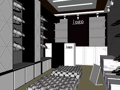 Modern Footwear Store Interior With Shelves Shoe Box Display And Brand Logo 3d model
