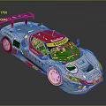 High Performance White Red Green Race Car With Rear Wing And Sponsor Logos