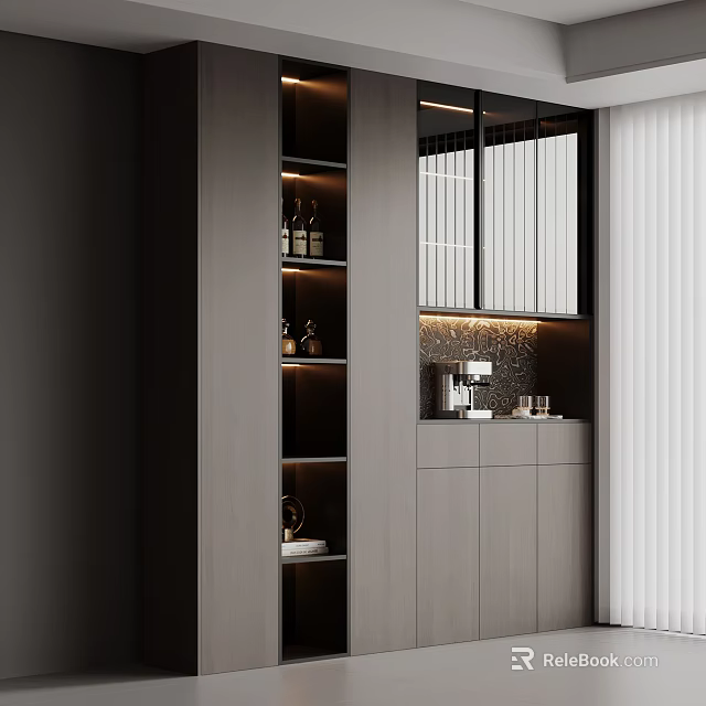 Modern Sideboard Cabinet With Glass Doors LED Lighting And Open Shelves 3d model 