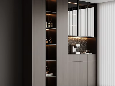 Modern Sideboard Cabinet With Glass Doors LED Lighting And Open Shelves 3d model