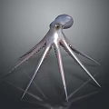 Silver Octopus Model With Long Tentacles And Gray Background Reflection