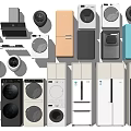 Modern Refrigerators And Freezers In Various Colors With Kitchen Appliances