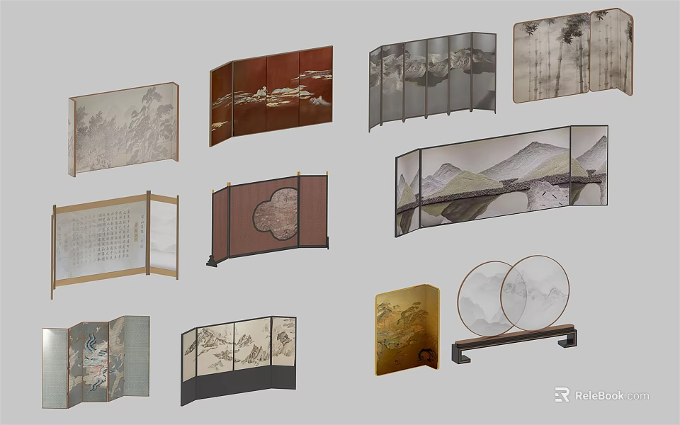 Traditional Decorative Screens With Various Artistic Patterns For Home Decoration 3d model