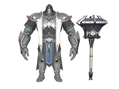 Detailed Armored Fantasy Warrior Character With Intricate Armor And Large Hammer Weapon Design 3d model
