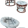 Black Padded Leather Leisure Chair With Rattan Frame And Matching Ottoman For Comfortable Seating