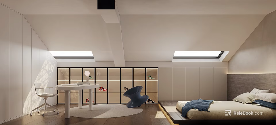 Functional Kids Room Design With Study Desk Bed And Toy Storage Solutions 3d model 