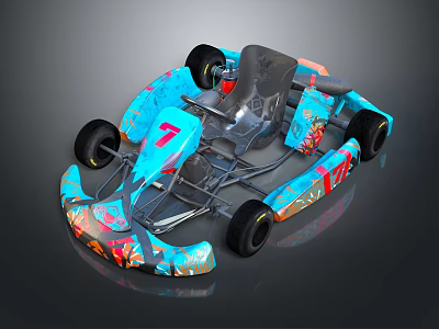 Stylish Blue Go Kart With Colorful Patterns Number 7 And VIP Lettering 3d model