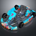 Stylish Blue Go Kart With Colorful Patterns Number 7 And VIP Lettering