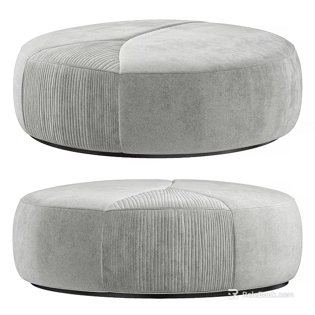 Modern Upholstered Circular Stools With Light Gray Fabric And Striped Design 3d model 