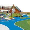 Recreational Area Layout With Parking Lot Blue Water Features Green Lawns And Winding Paths