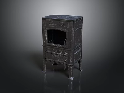 Vintage Black Cast Iron Stove with Cabinet Style Structure Open Firebox and Sturdy Legs 3d model