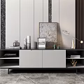 Modern TV Stand With Storage Shelves Decorative Lamp And Artwork
