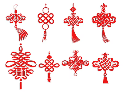 Traditional Red Chinese Knot Wall Decor With Tassels And Fortune Characters For Home Decoration 3d model