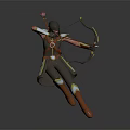 Archer Character In Dynamic Jumping Pose With Bow And Decorative Armor Outfit 3d model