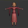 Animated Game And Movie Character In Pink Long Dress With Flowing Sleeves And Hat