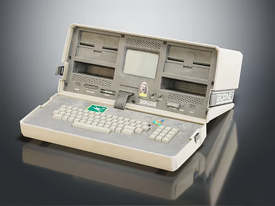 Vintage Retro Computer System With Beige Keyboard Screen And Disk Drive Slots 3d model