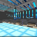 Modern Bar Interior With Stage Lighting Large Screens And Sofas 3d model