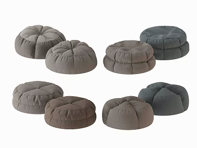Round Soft Padded Sofa Stools In Different Brown And Gray Colors 3d model