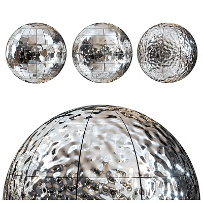 Modern Silver Spherical Chandeliers with Metallic Textured Surfaces and Reflective Design 3d model
