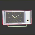 Retro Red And White Alarm Clock With Black Dial And Orange Hands