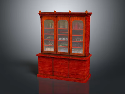 Classic Mahogany Bookcase With Glass Doors Display Shelves And Bottom Cabinets 3d model