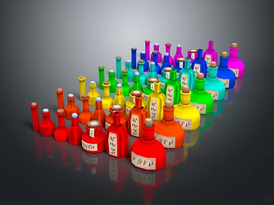 Medical Devices Colorful Reagent Bottles In Different Colors Arranged And Labeled For Laboratory Use 3d model