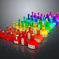 Medical Devices Colorful Reagent Bottles In Different Colors Arranged And Labeled For Laboratory Use