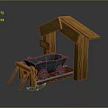 Detailed 3D Mining Scene Structure With Wooden Shelter Mine Cart And Pickaxe