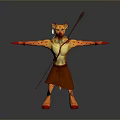 Anthropomorphic Beast Character With Yellow Body Red Spots Brown Skirt Spear And Outstretched Arms