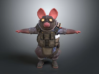 Anthropomorphic Rat 3D Character Model With Large Ears Tactical Vest And Glowing Goggles 3d model