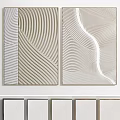 Modern Minimalist Wall Frames Featuring Wavy Curved Lines In Beige Light Gray Tones 3d model