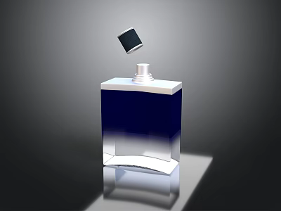 Modern Blue And White Perfume Bottle With Transparent Body And Black Square Cap 3d model