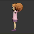 Cartoon Game Character With Orange Curly Hair Green Eyes Pink Jacket Purple Dress Arms Outstretched