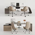 Modern Sleek Office Desk Design With Beige Chairs Computer And Table Lamp 3d model