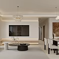 Modern Living Dining Room Interior Design With Sofa Coffee Table Dining Set And Pendant Lights