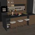 Modern Restaurant Kitchen Interior With Island Counter Cabinets Appliances And Bar Stools