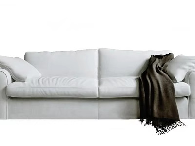 White Two Seater Sofa with Cozy Brown Blanket and Plush Pillows 3d model