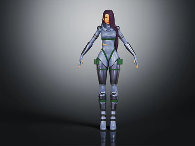 Sci Fi Armored Female Character With Purple Hair In Futuristic Mechanical Suit 3d model