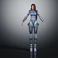 Sci Fi Armored Female Character With Purple Hair In Futuristic Mechanical Suit