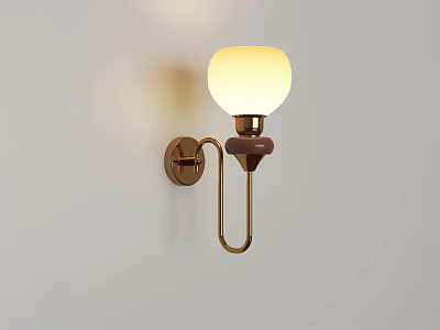 Modern Minimalist Gold Metal Wall Light with White Globe Shade and Curved Arm 3d model