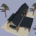 Modern Detached House With Wooden Exterior Black Roof Large Windows And Scenic Tree