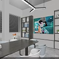 Modern Office Interior Design With Open Layout Glass Partitions Pendant Lights And Decorative Plants