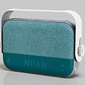Teal Portable Speaker With Fabric Surface White Frame And Bluetooth Control Buttons